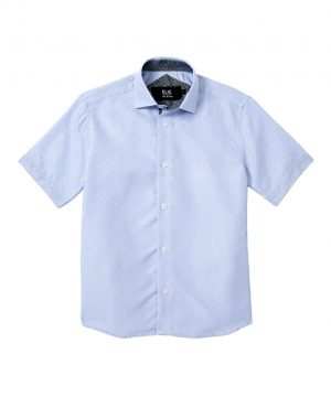 Boys Baby Blue Micro Houndstooth Button Down Short Sleeve Shirt by Elie Balleh