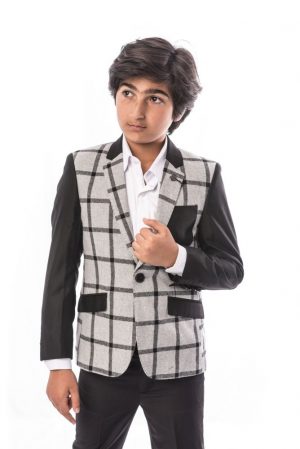 Elie Balleh Boys' Windowpane Plaid Blazer