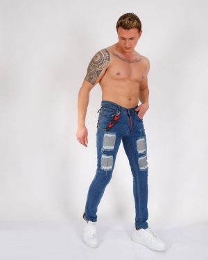 Patchwork Distressed Jeans for Men