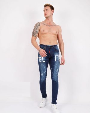 Ripped Logo Slim Fit Jeans for Men