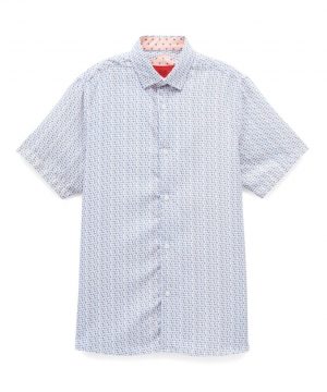 Elie Balleh Boys Baby Blue Printed Button Down Short Sleeve Shirt