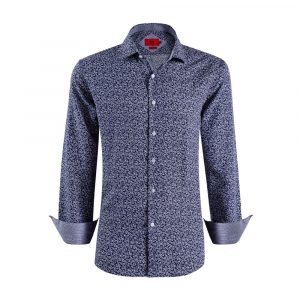 Men's Slim Fit Floral Printed Button-Down Shirt - Blue