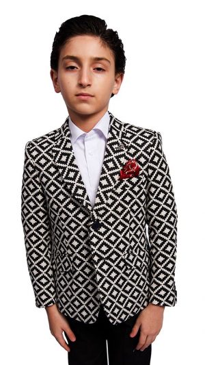 Elie Balleh Boy's Black Postage Stamp Brocade Blazer Jacket