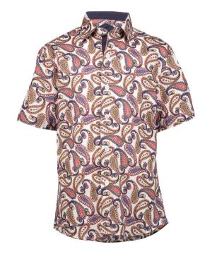Elie Balleh Boy's Royal Paisley Button Down Short Sleeve Shirt