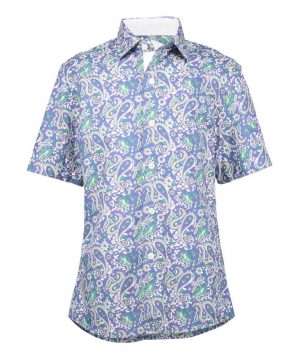 Elie Balleh Boy's Blue Paisley Short Sleeve Shirt