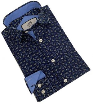 Elie Balleh Mens NAVY Paisley Short Sleeve Button-Down Shirt